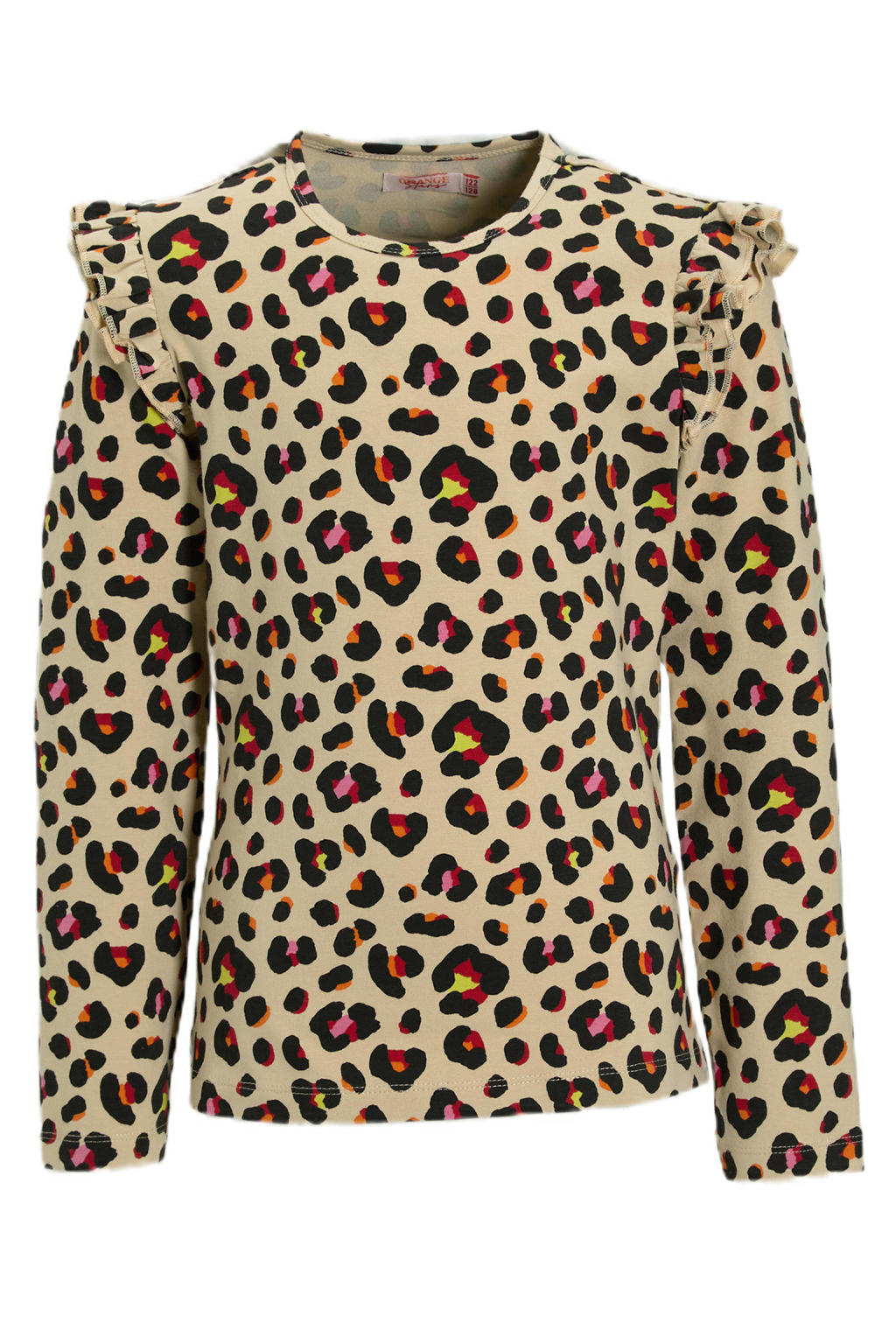 Multikleurige meisjes Orange Stars longsleeve Razi van katoen met dierenprint, lange mouwen, ronde hals en ruches