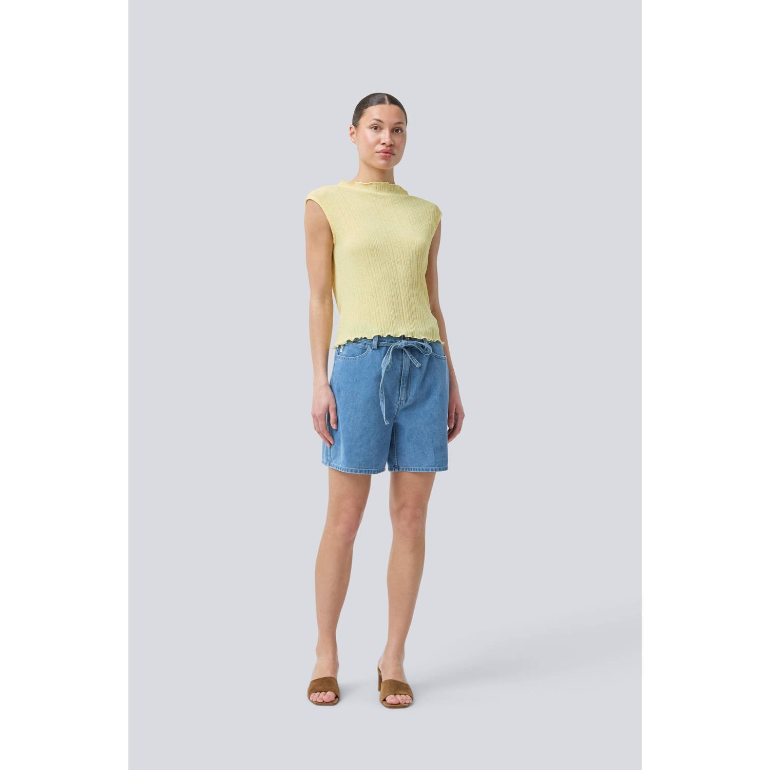 Modström denim straight high waist short light blue denim