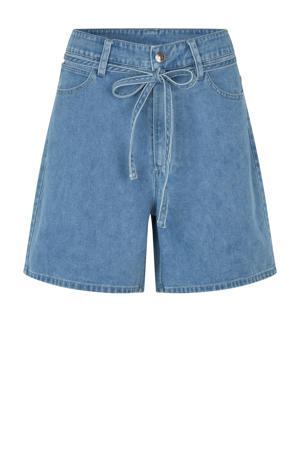 denim straight high waist short light blue denim