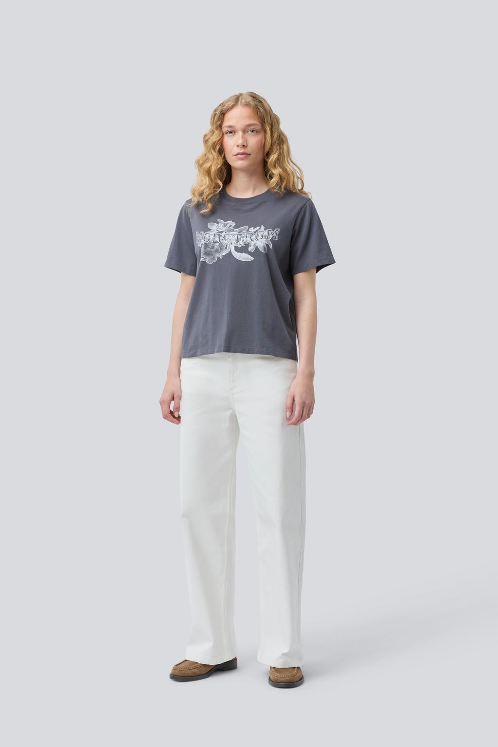 Grijze dames Modström T-shirt van katoen met printopdruk, korte mouwen en ronde hals