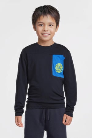 colourblock longsleeve met patch Jasper donkerblauw