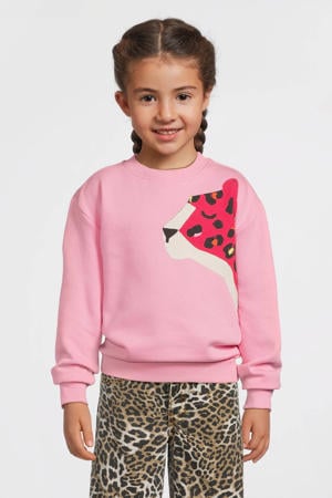 fleece sweater met printopdruk Lizzie roze