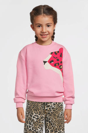 fleece sweater met printopdruk Lizzie roze