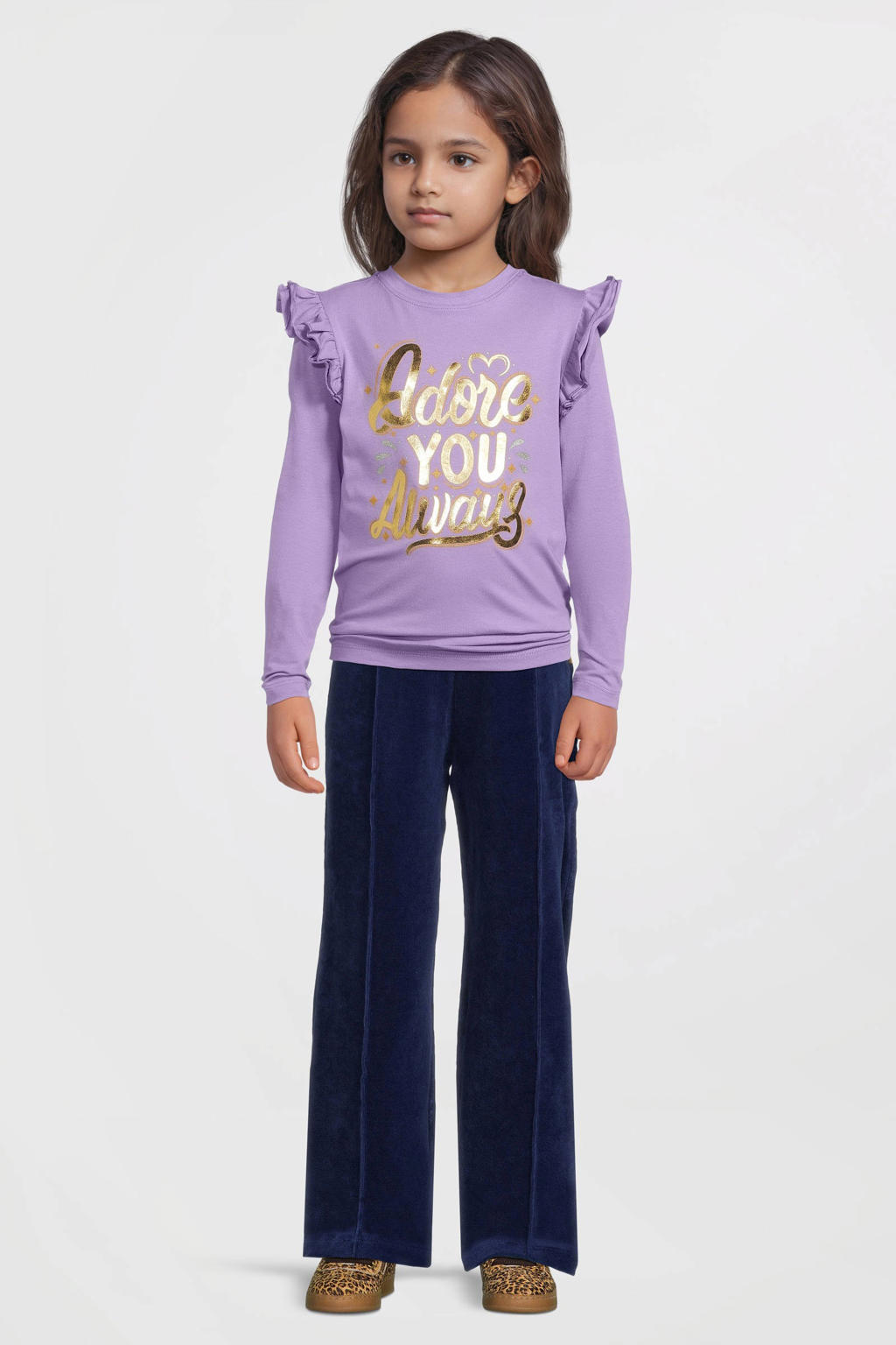 Paarse meisjes Orange Stars longsleeve van katoen met printopdruk, lange mouwen en ronde hals