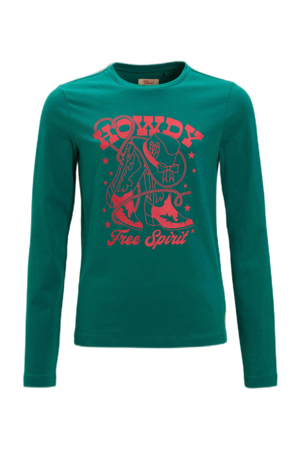 Groene meisjes Orange Stars longsleeve van katoen met printopdruk, lange mouwen en ronde hals
