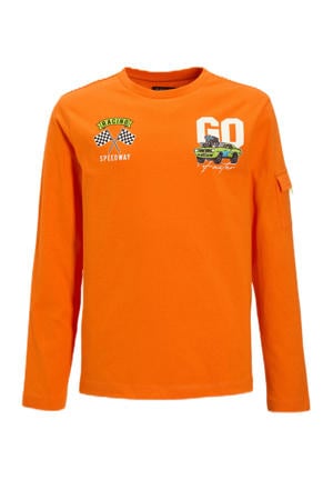 Longsleeve met borstzakje en printopdruk oranje