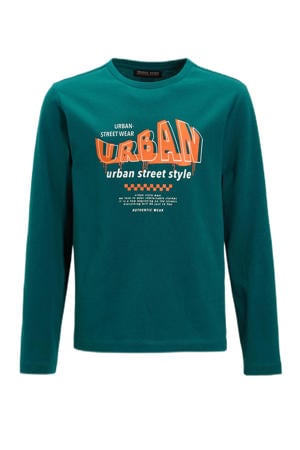 longsleeve met printopdruk petrol