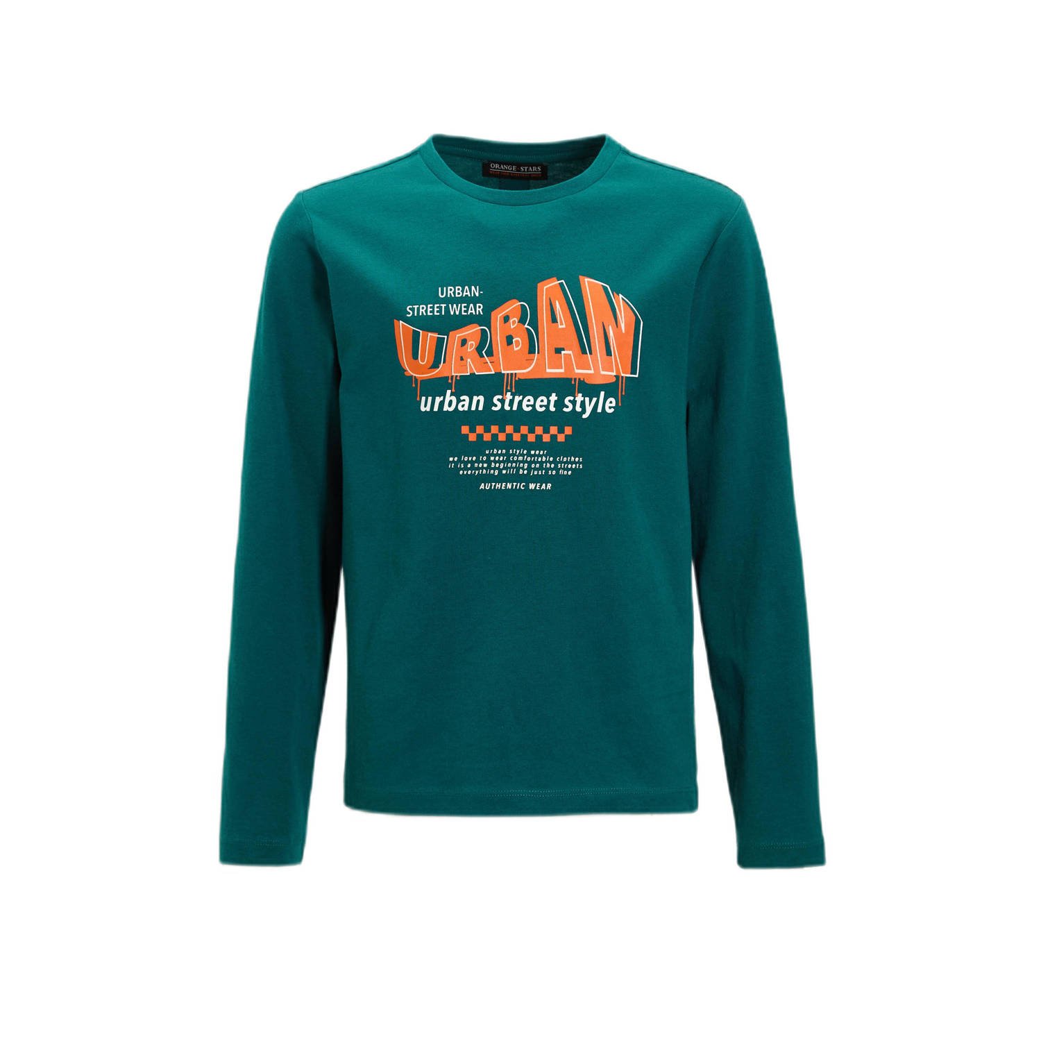 Orange Stars longsleeve met printopdruk petrol