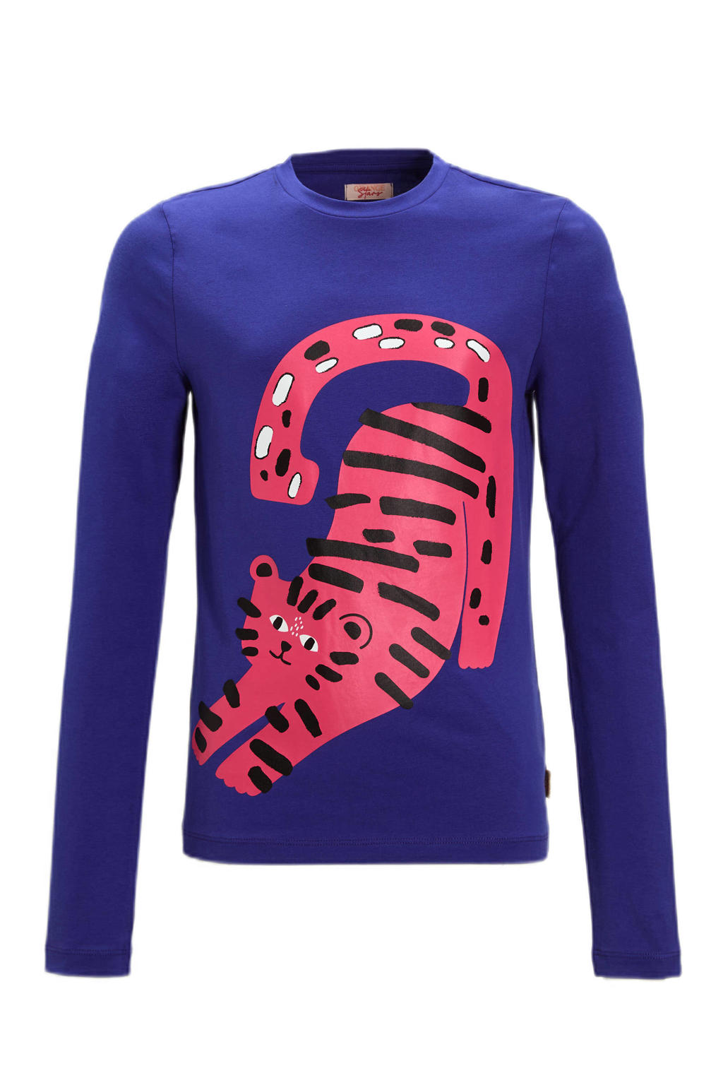 Paarse meisjes Orange Stars Longsleeve van katoen met printopdruk, lange mouwen en ronde hals