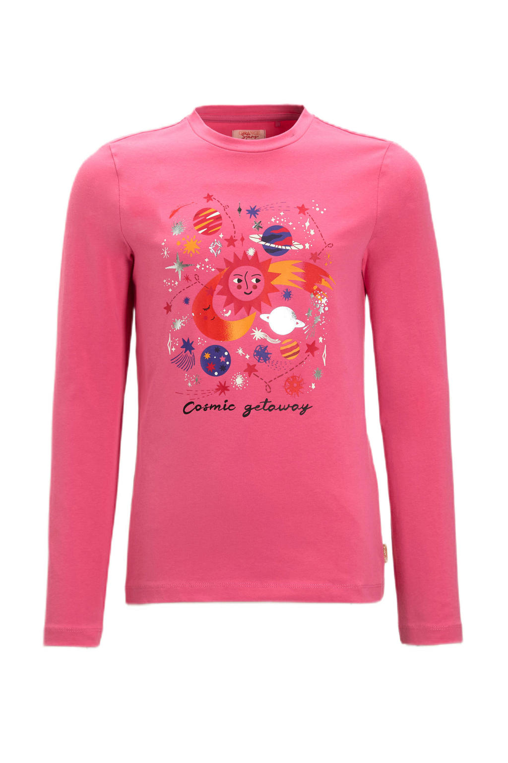 Roze meisjes Orange Stars longsleeve van katoen met printopdruk, lange mouwen en ronde hals