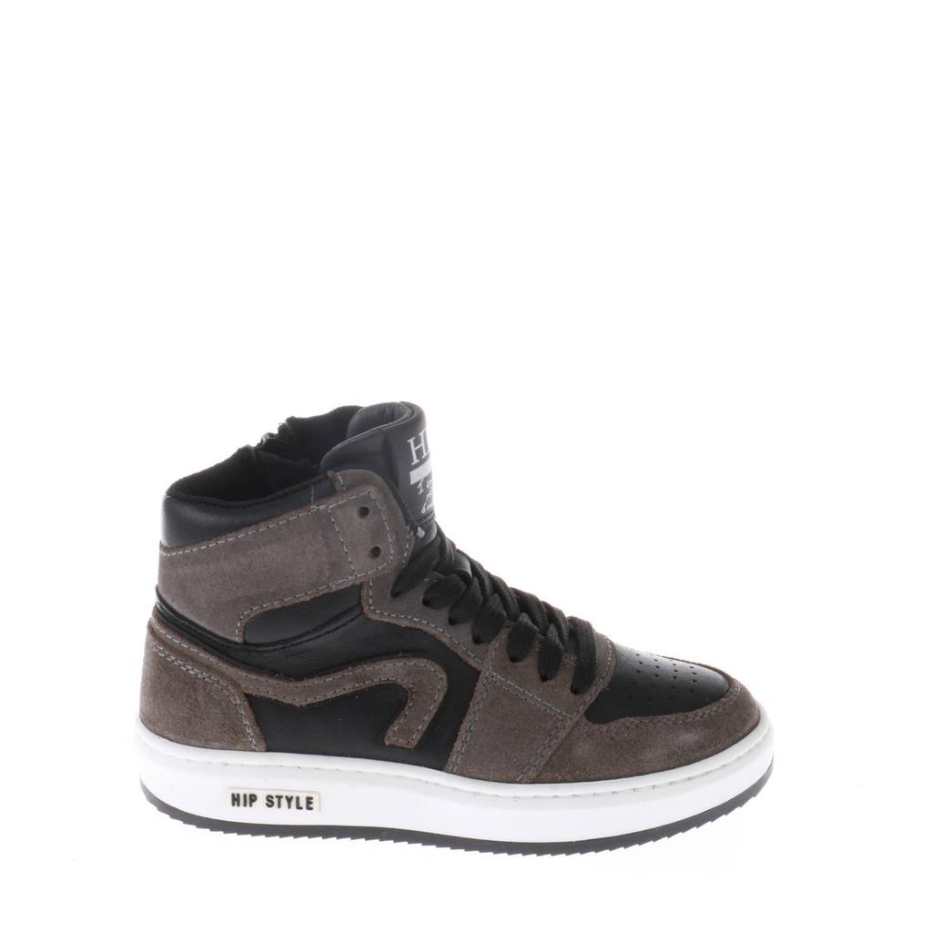 Taupe jongens Hip leren sneakers met rits- en vetersluiting