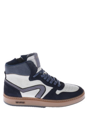 leren sneakers donkerblauw/wit