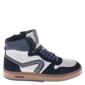 leren sneakers donkerblauw/wit