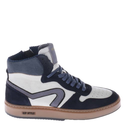 Hip leren sneakers donkerblauw/wit afbeelding