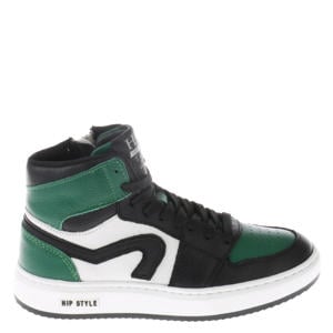 leren sneakers groen/zwart/wit