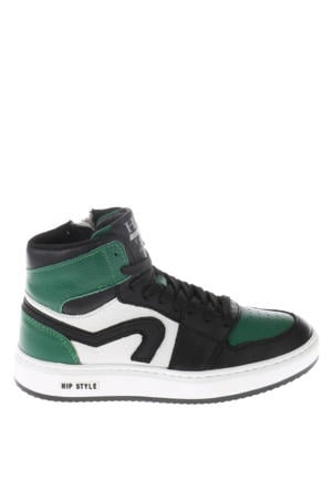 leren sneakers groen/zwart/wit