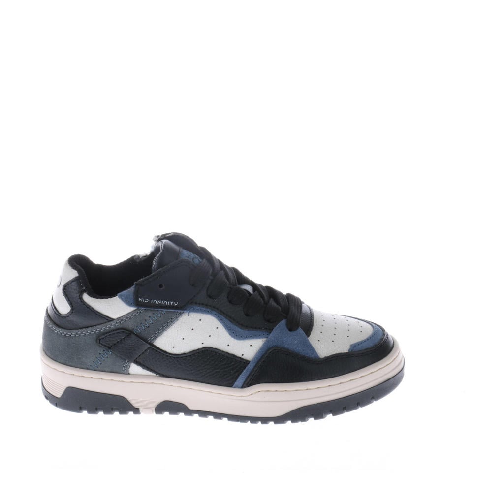 Blauw en witte jongens Hip leren sneakers met rits- en vetersluiting