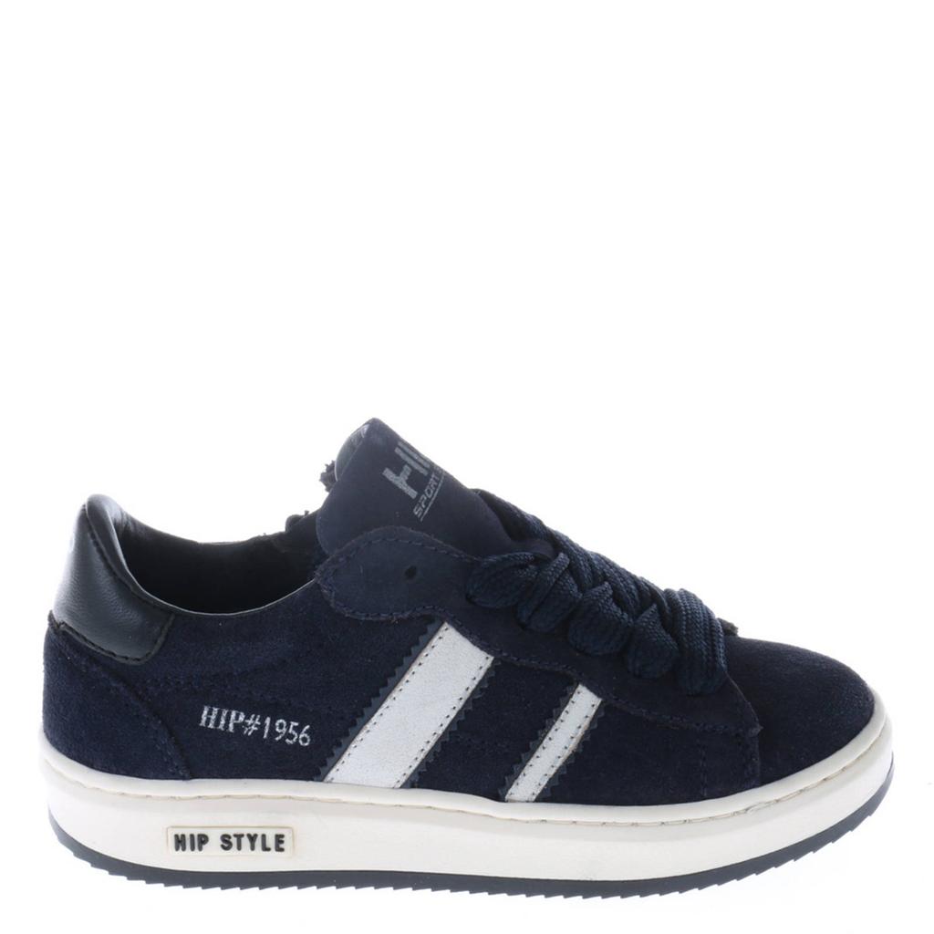Donkerblauwe meisjes Hip suède sneakers met rits- en vetersluiting