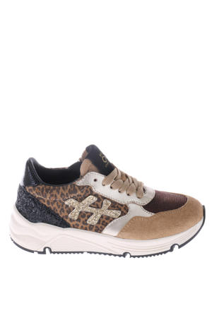 suède sneakers camel/panter/zwart