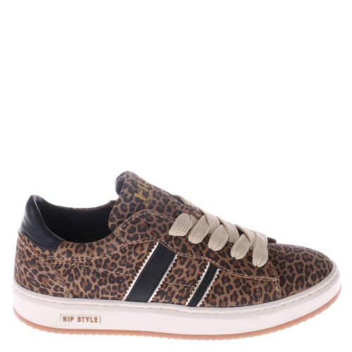 Hip suède sneakers met panterprint cognac/zwart afbeelding