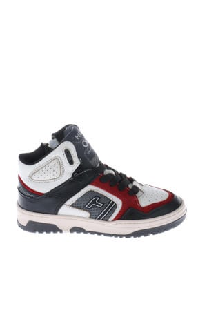 leren sneakers zwart/wit/rood