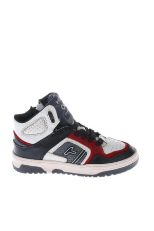 leren sneakers zwart/wit/rood