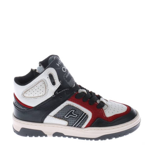 Hip leren sneakers zwart/wit/rood afbeelding