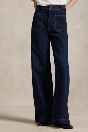 high waist wide leg jeans dark blue denim