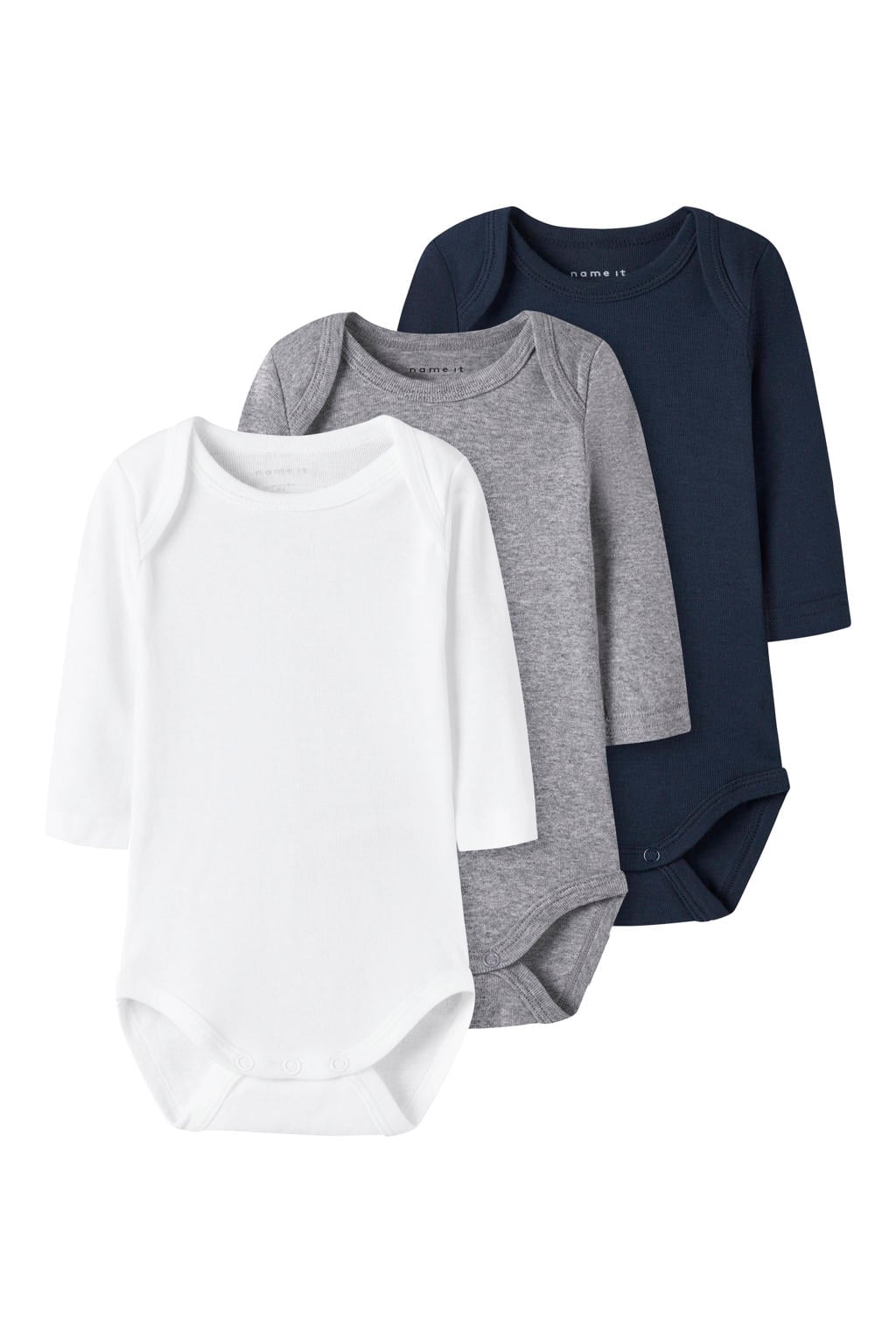 NAME IT BABY romper - zwart/grijs melange/wit (set van 3)