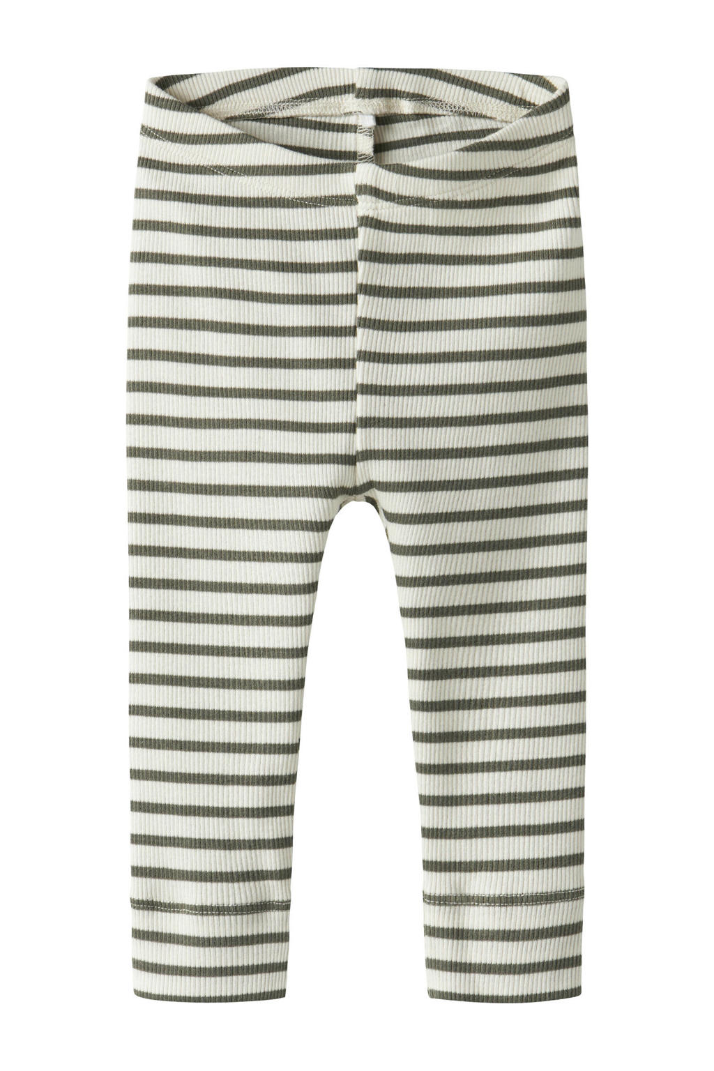 Olijfgroen en ecru NAME IT BABY super skinny babybroek van katoen met elastische tailleband en strepenprint