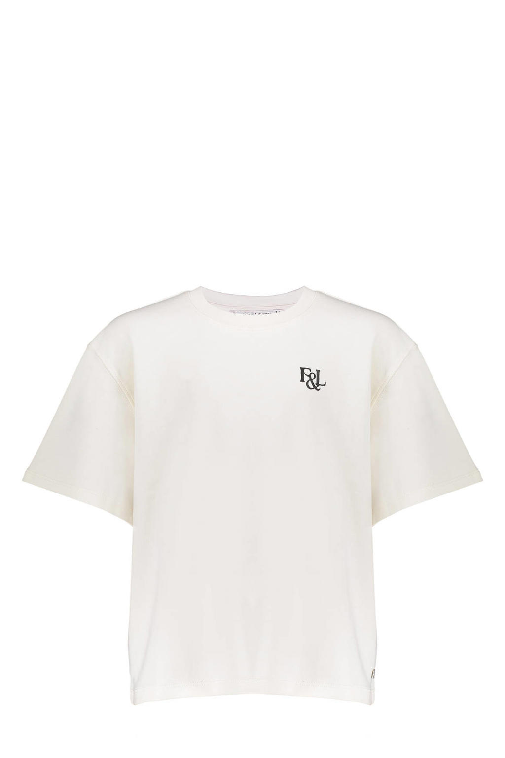 Ecru meisjes Frankie&Liberty T-shirt van katoen met backprint, korte mouwen en ronde hals