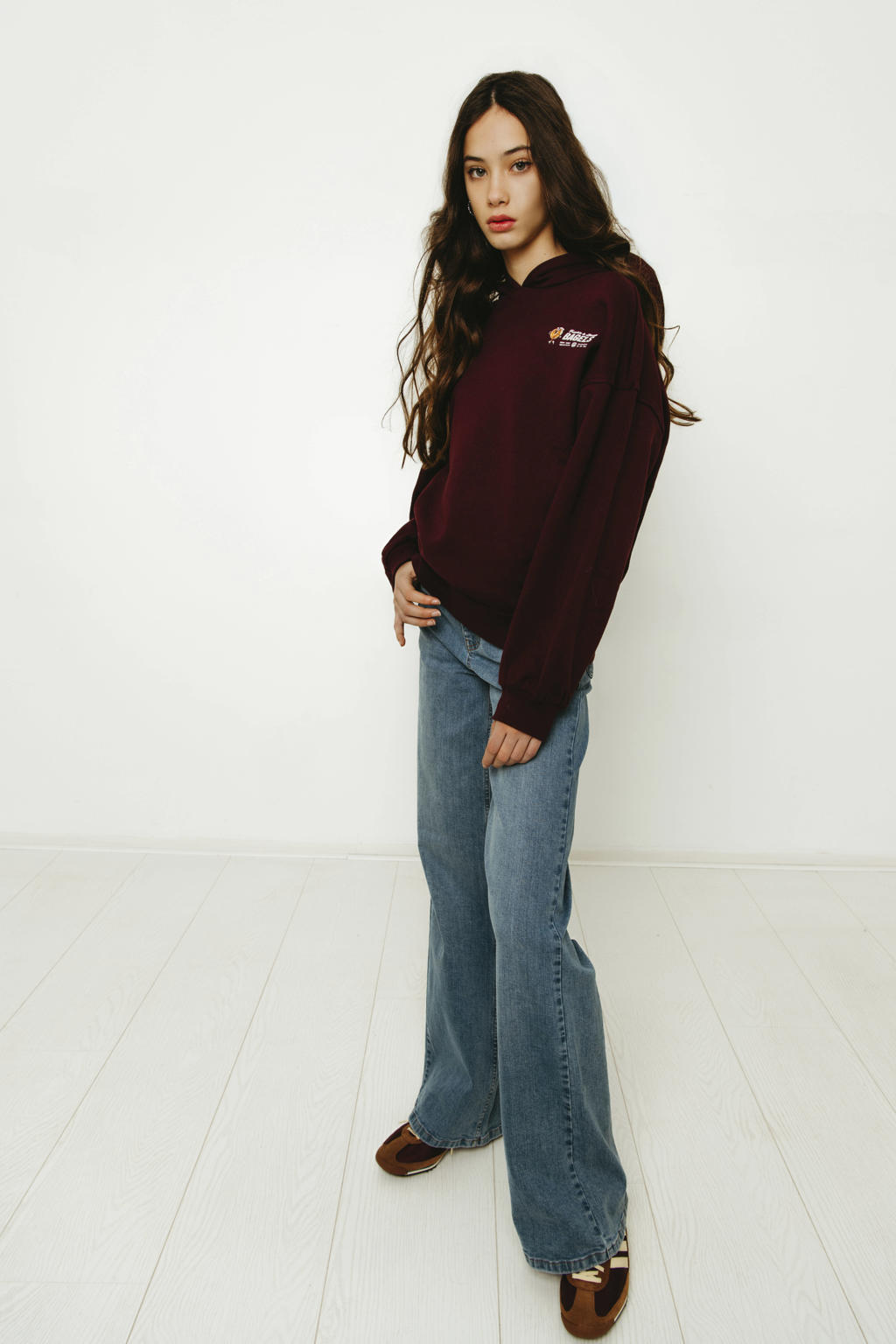 Donkerrode meisjes Frankie&Liberty hoodie van stretchkatoen met backprint, lange mouwen en capuchon