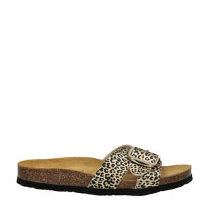 slippers met panterprint beige/zwart