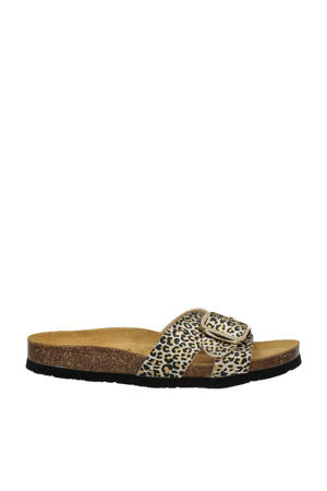 slippers met panterprint beige/zwart