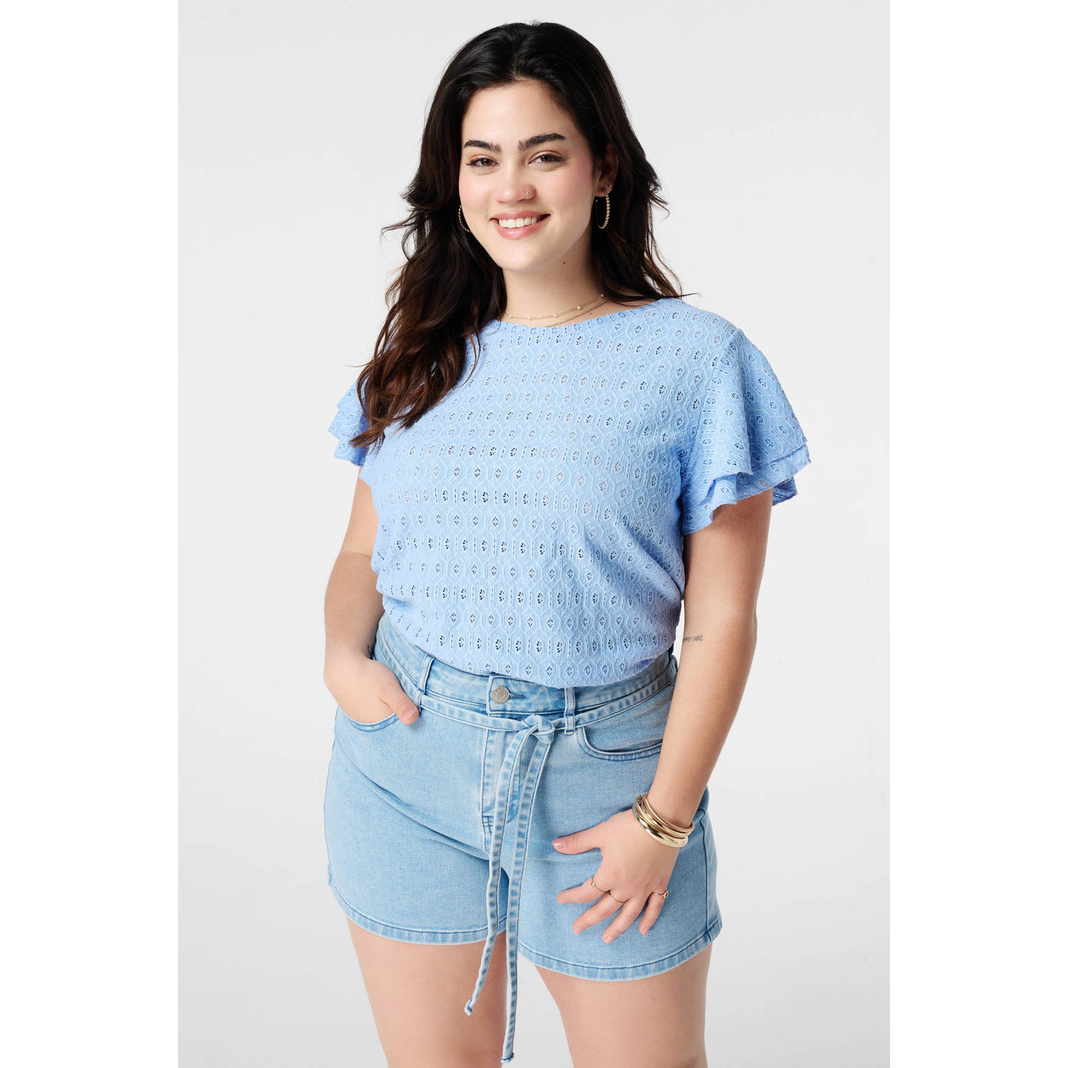 MS Mode top lichtblauw broderie