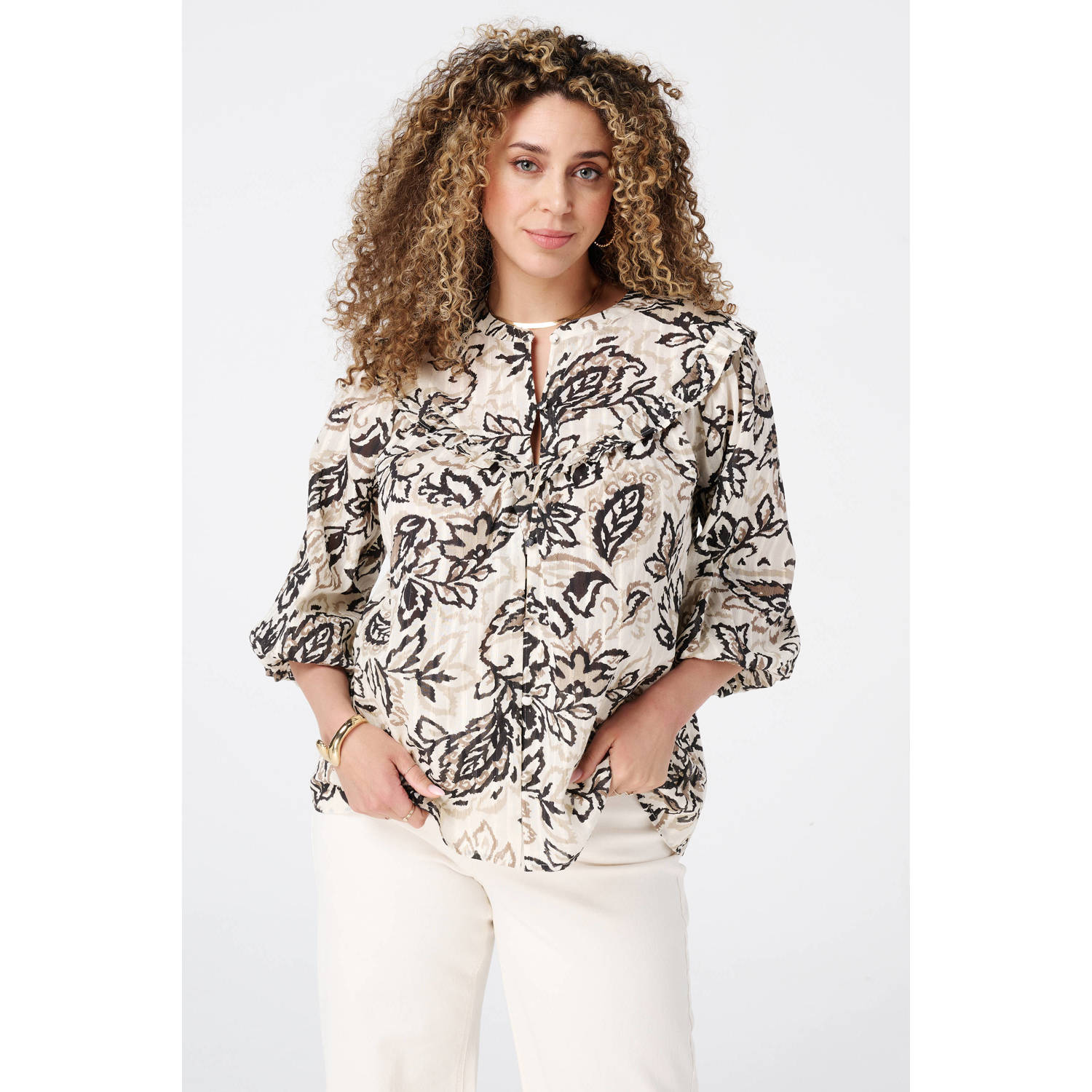 MS Mode blouse taupe met lurex
