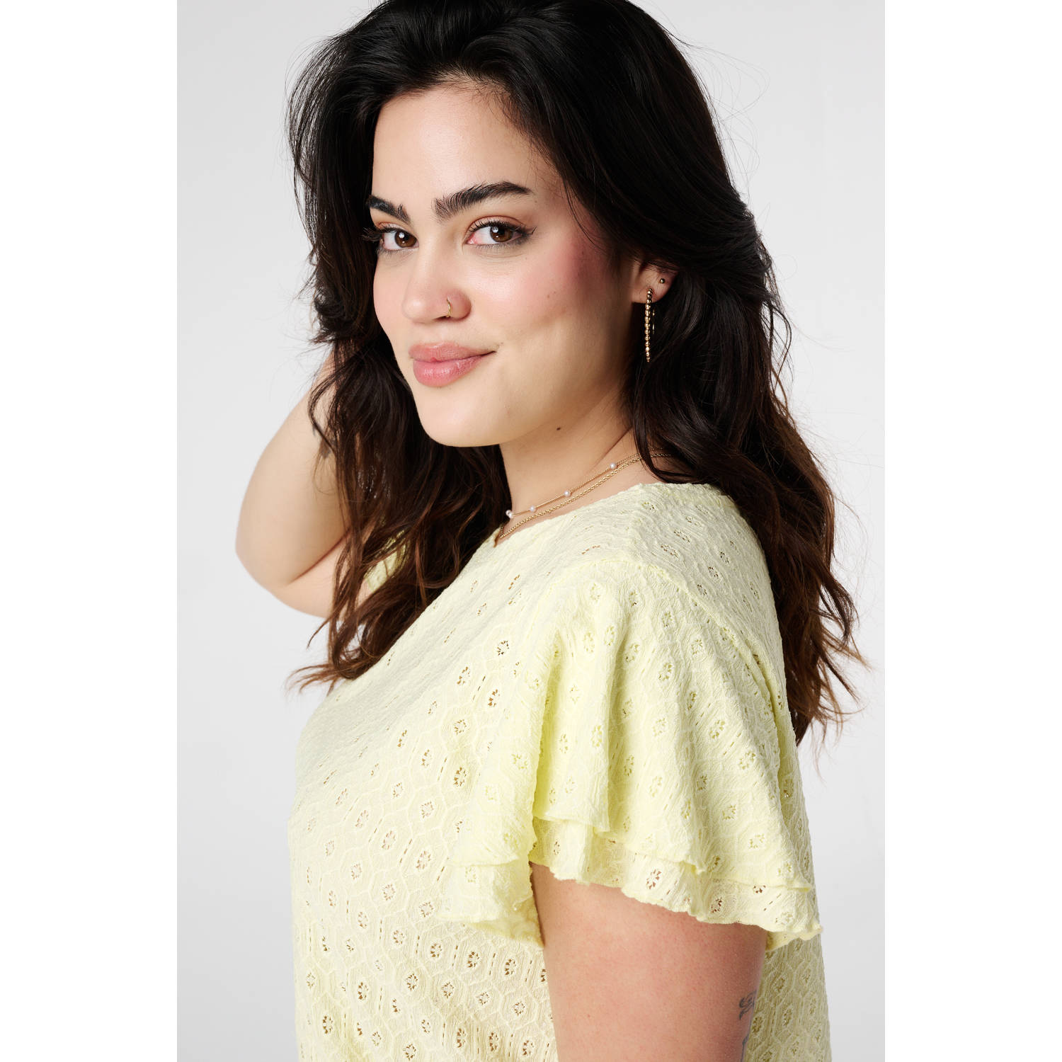 MS Mode top lichtgeel broderie