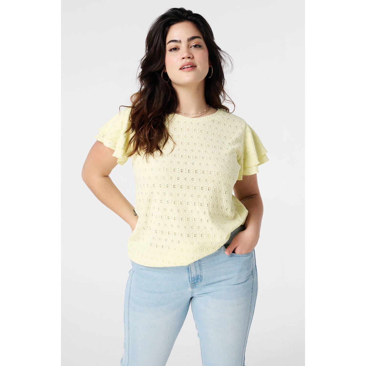 MS Mode top lichtgeel broderie