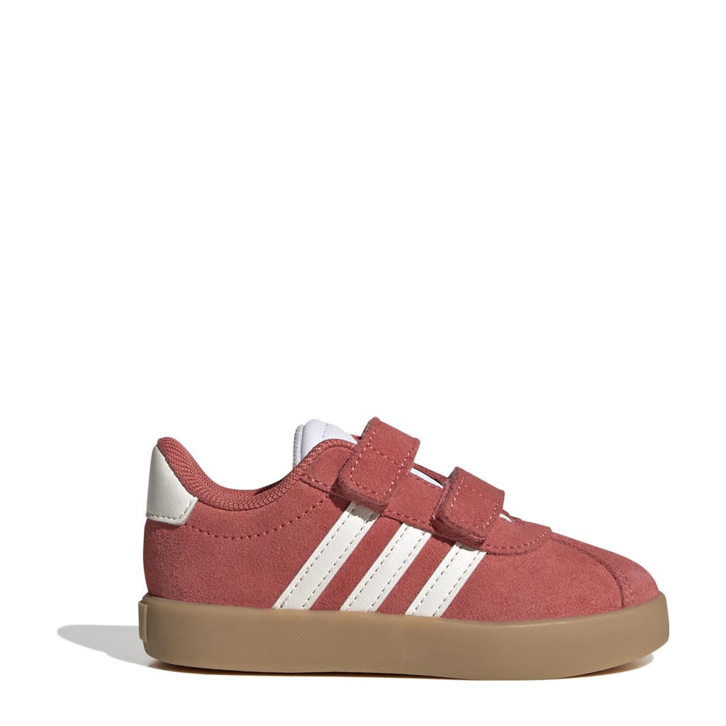 Koraalrood en witte jongens en meisjes adidas Sportswear VL Court sneakers van suède met klittenband