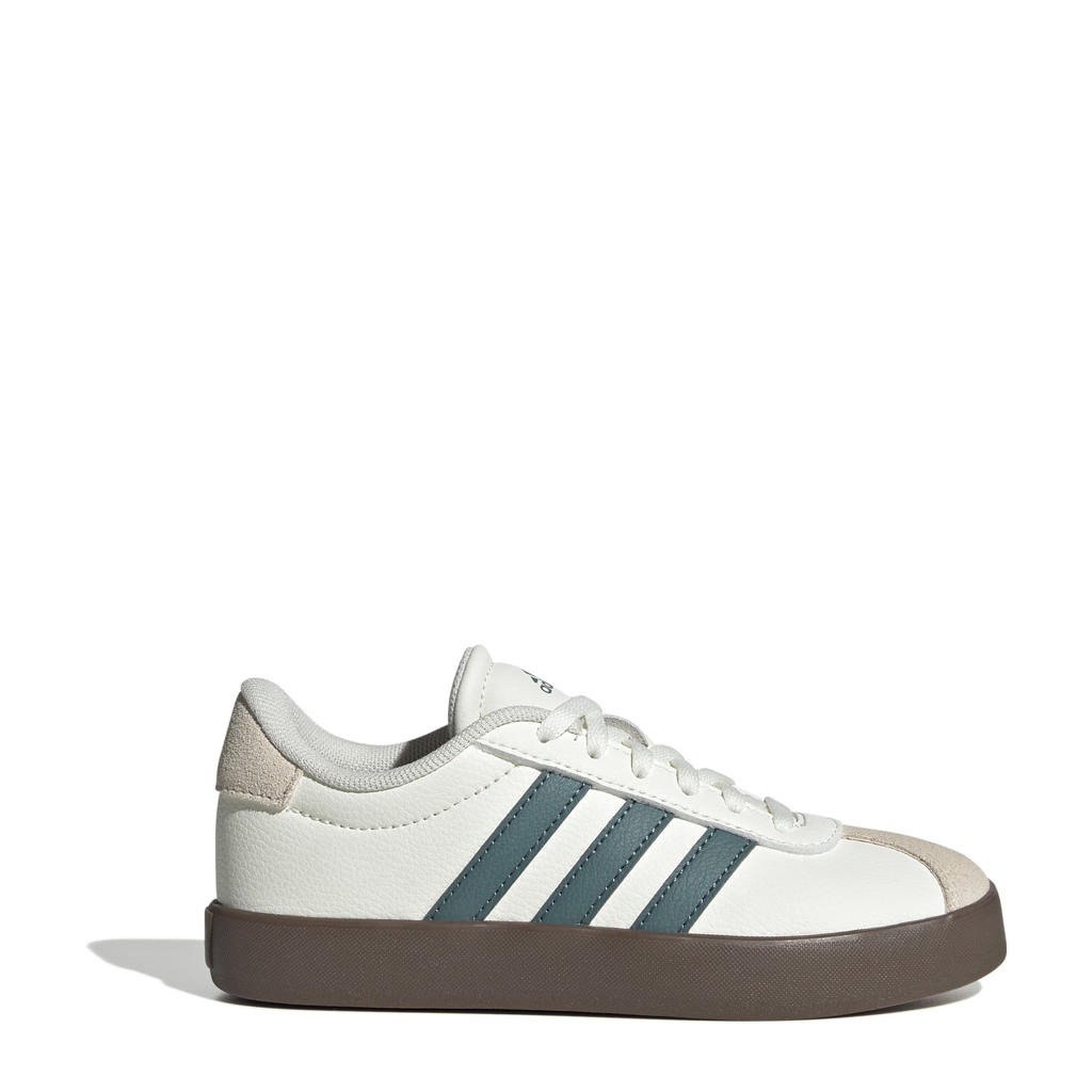 Ecru en groene jongens en meisjes adidas Sportswear VL Court 3.0 suede sneakers met veters