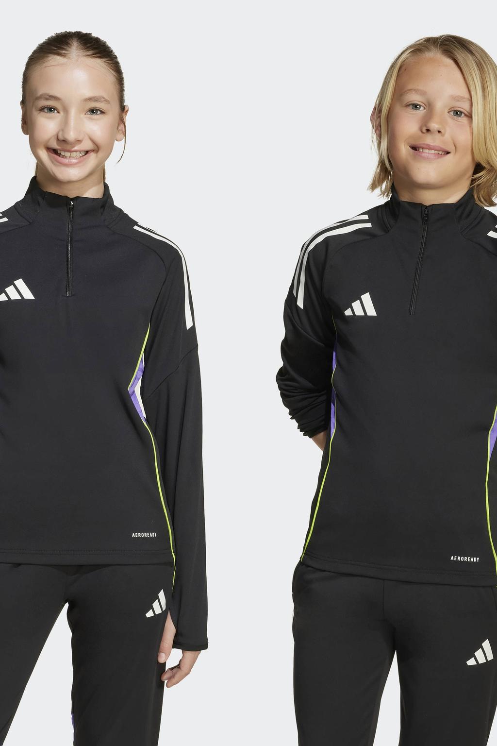 Zwart en paarse jongens en meisjes adidas Performance Junior voetbalshirt Tiro 25 Competition van polyester met lange mouwen en opstaande kraag