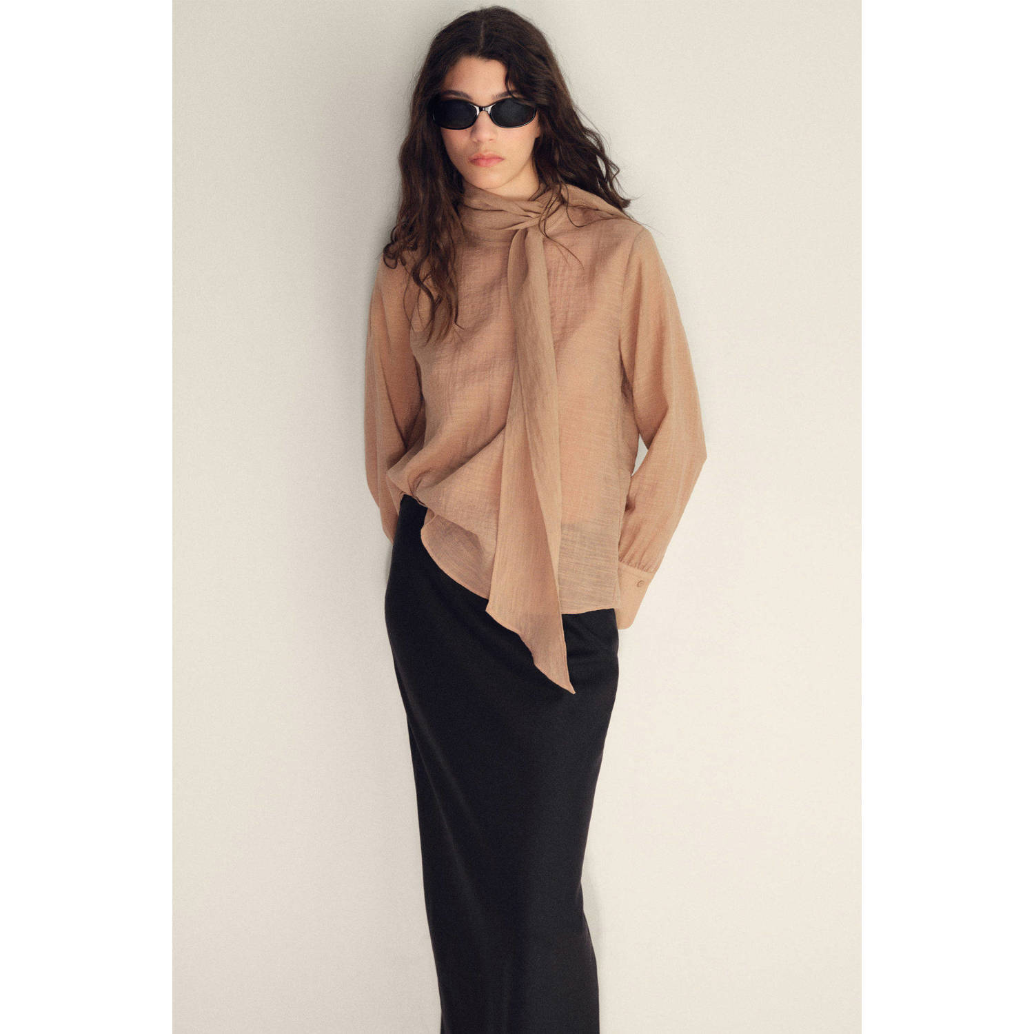 Mango linnen midi rok zwart