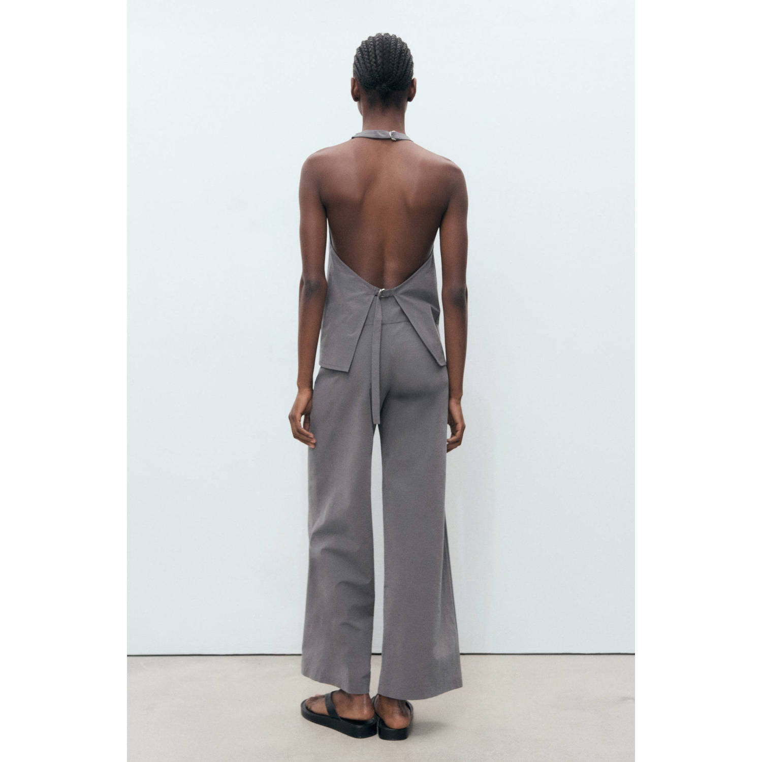 Mango wide leg regular waist pantalon grijs