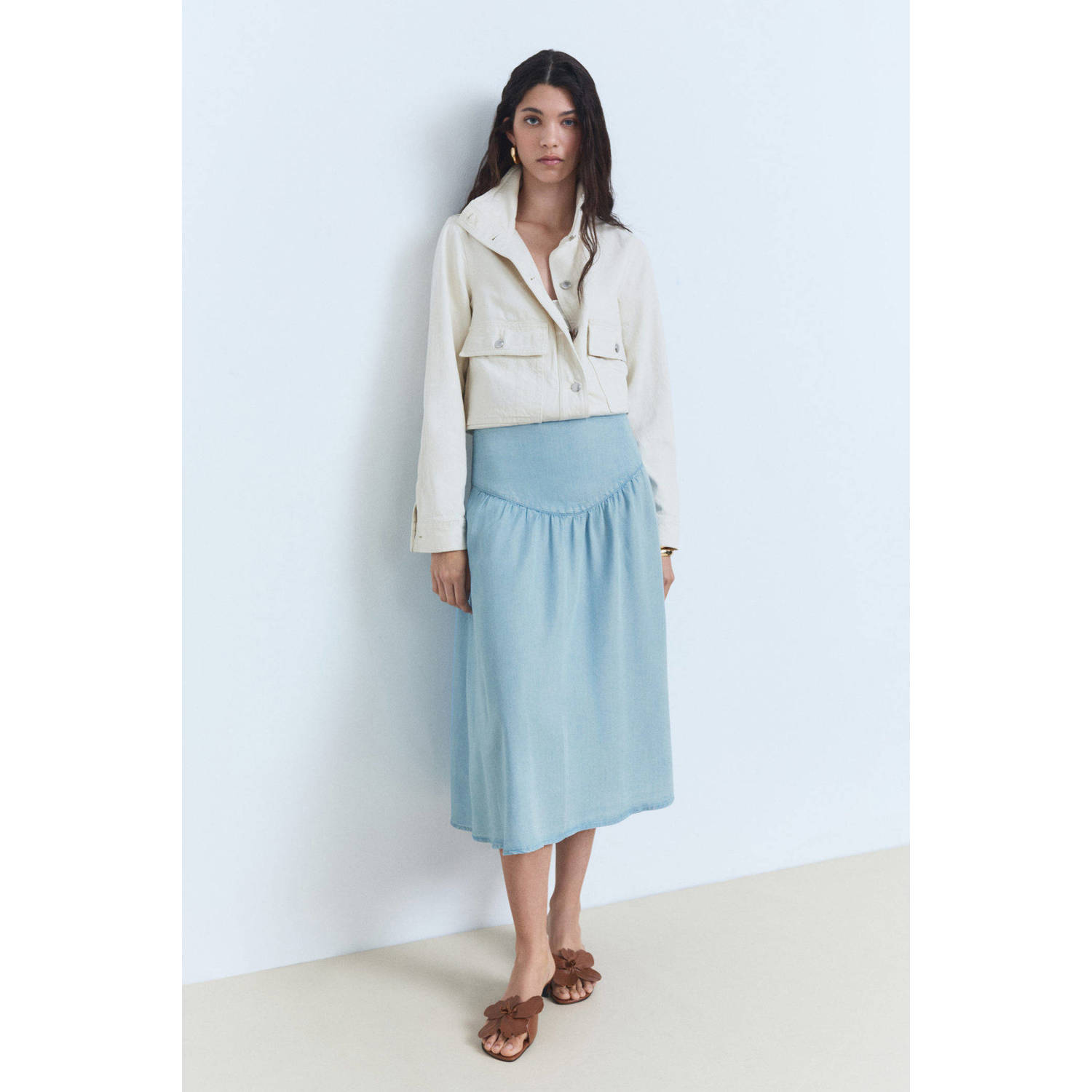Mango midi rok light blue denim