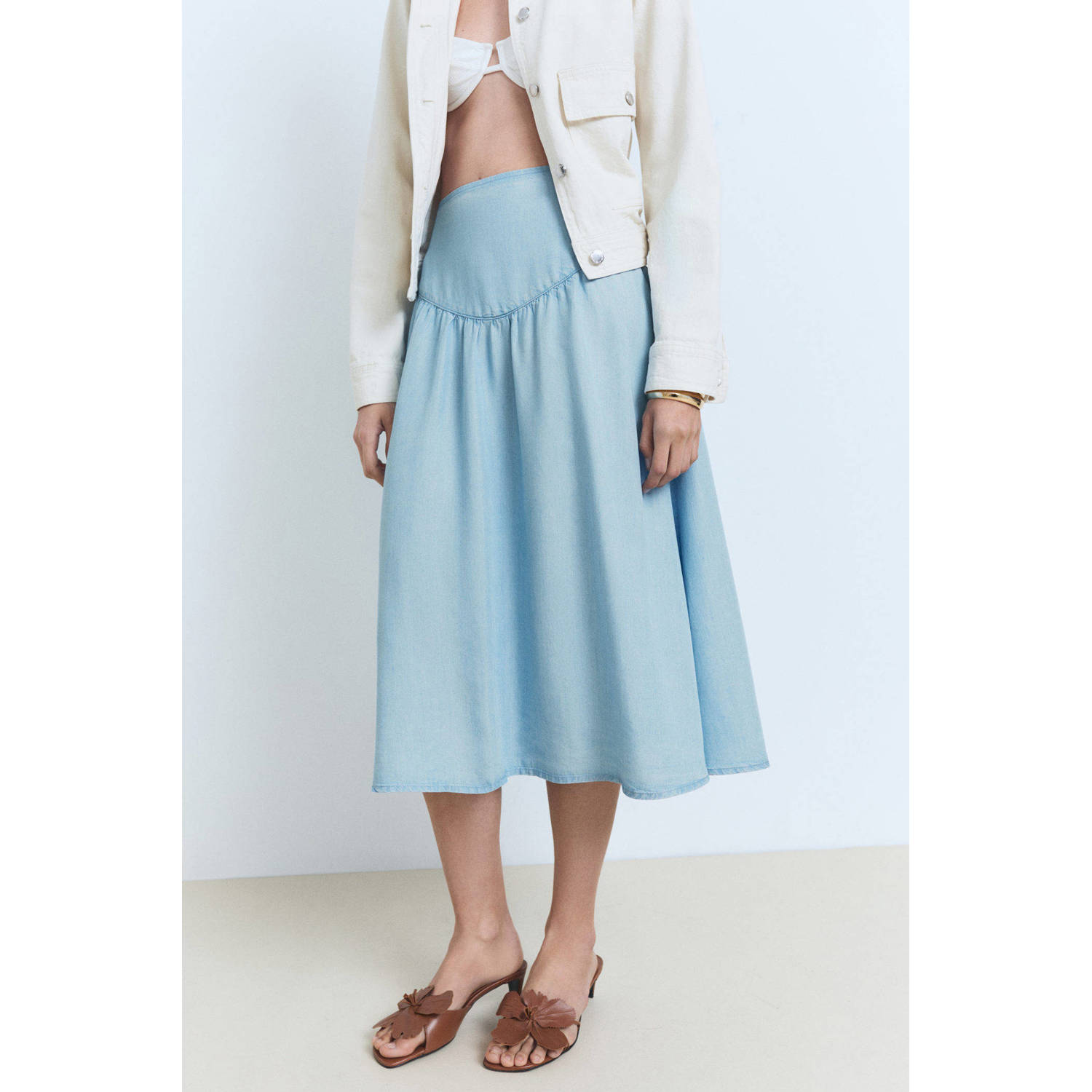 Mango midi rok light blue denim