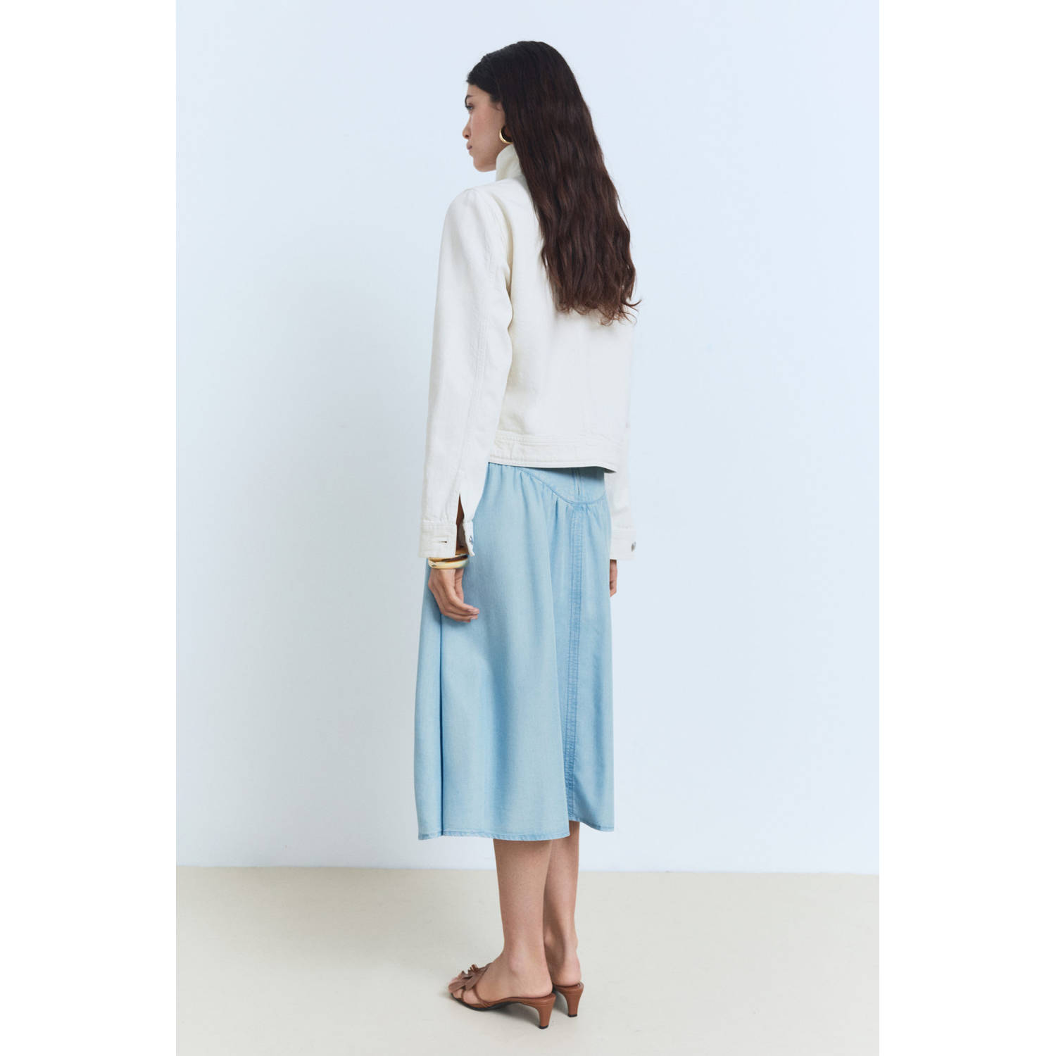 Mango midi rok light blue denim