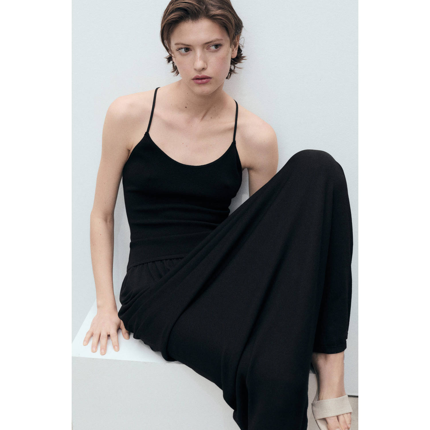Mango maxi jurk fijn gebreid zwart