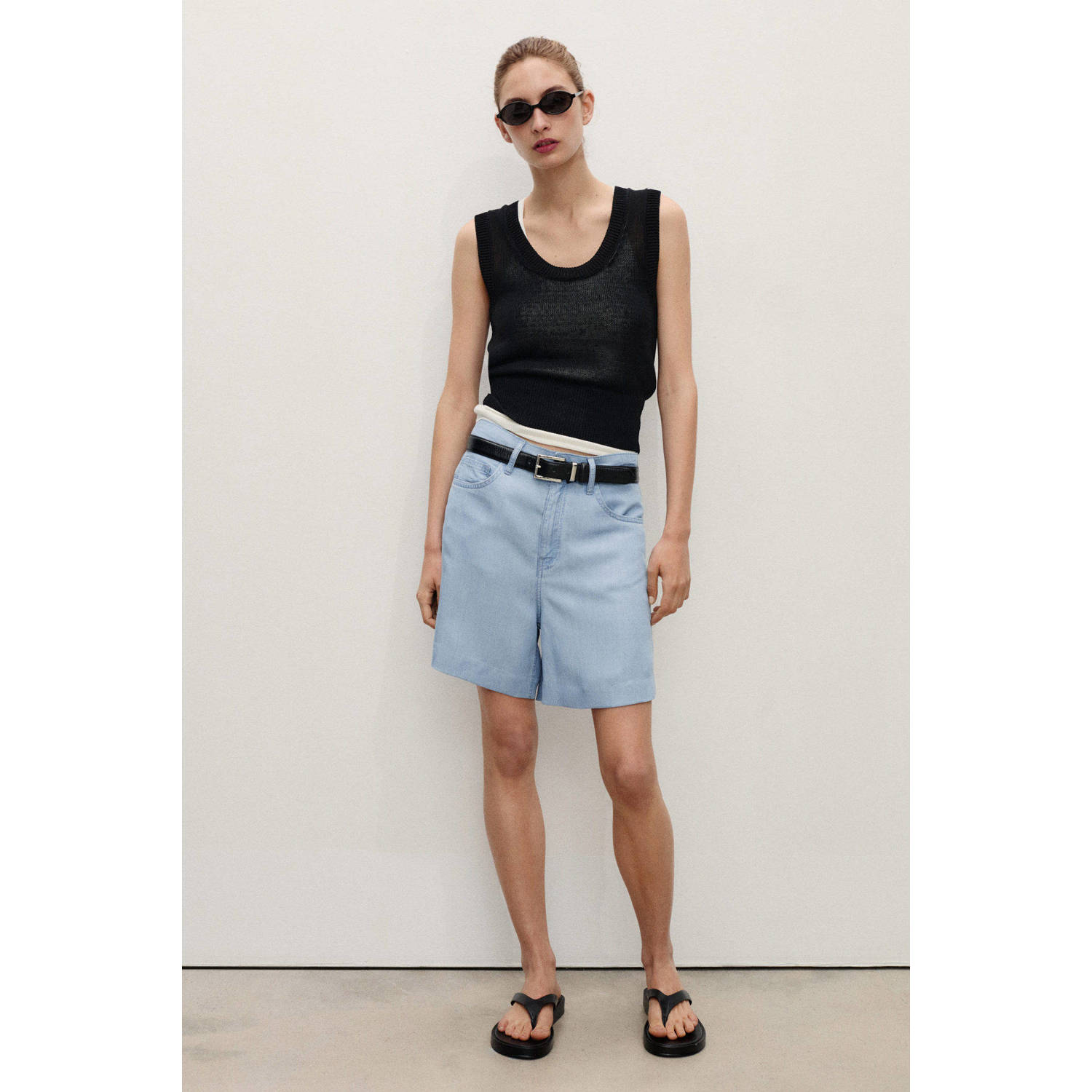 Mango denim wide leg regular waist short light blue denim