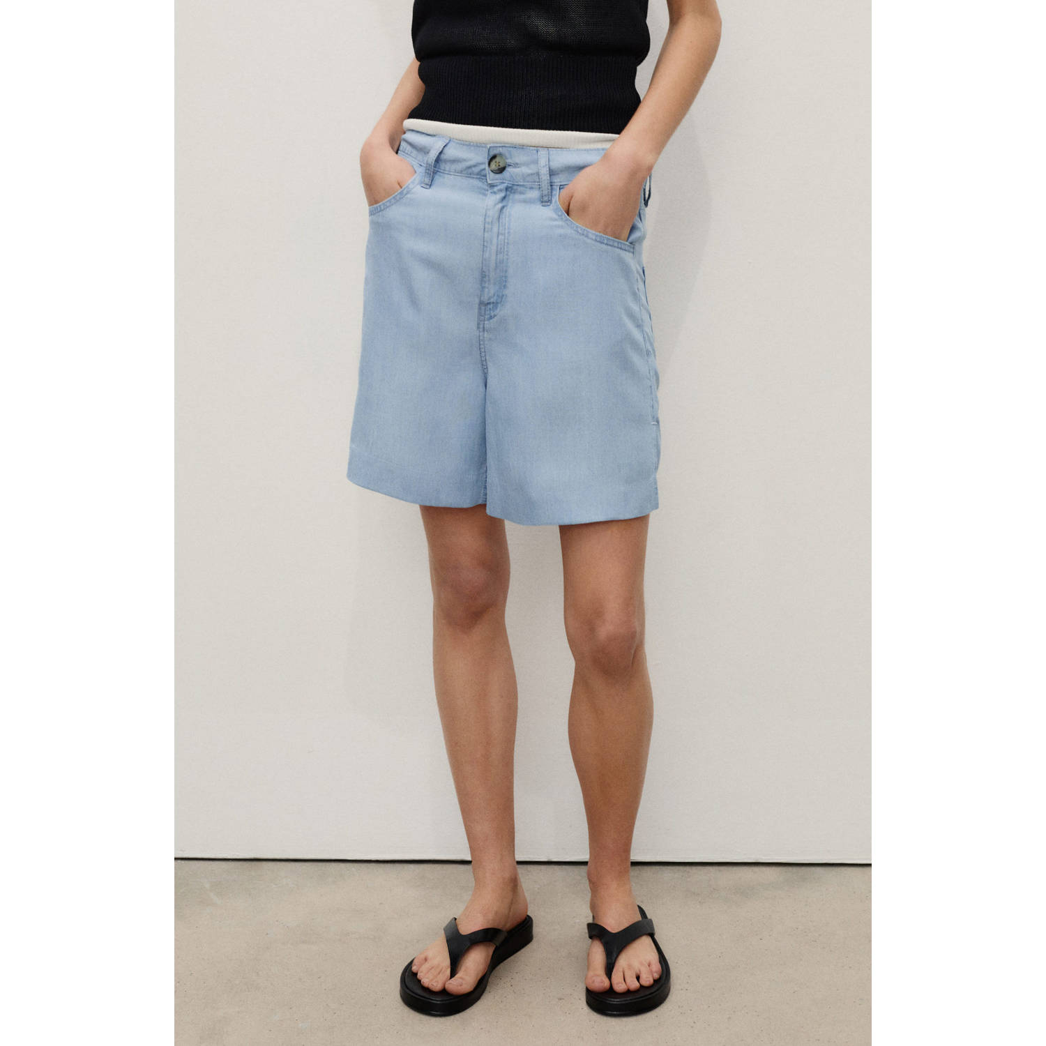 Mango denim wide leg regular waist short light blue denim