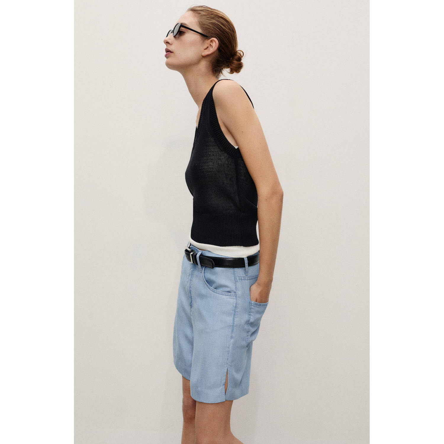 Mango denim wide leg regular waist short light blue denim